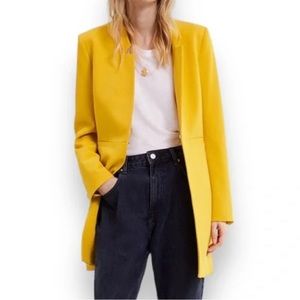 Zara Blazer Inverted Lapel Frock Coat Mustard Yellow Long Jacket Women’s Size S